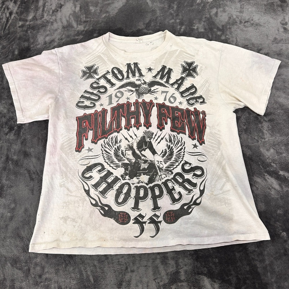 Vintage T Shirt Mens White‎ Y2K Filthy Few Custom Choppers Graphic Grunge